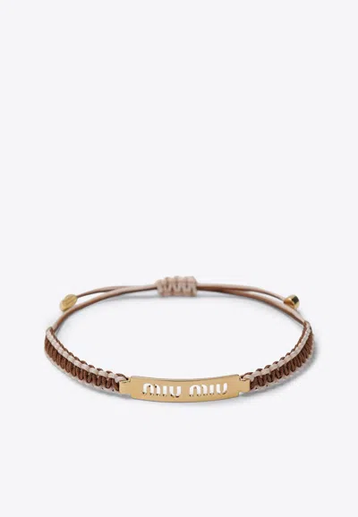 Miu Miu Braided Cord Bracelet In Gray