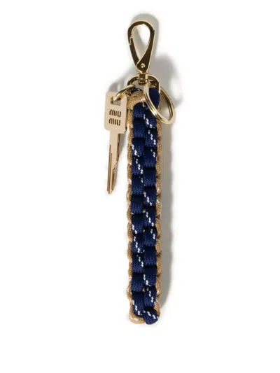 Miu Miu Braided Cord Keychain In Beige+baltico