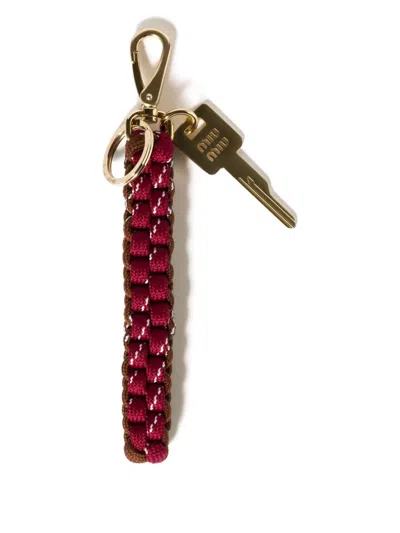 Miu Miu Braided Cord Keychain In Brown