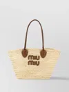 Miu Miu Braided Handle Shopping Tote In Beige