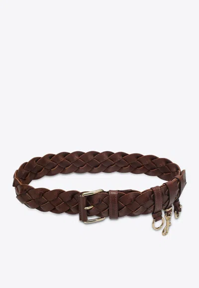 Miu Miu Braided Leather Belt In Brown