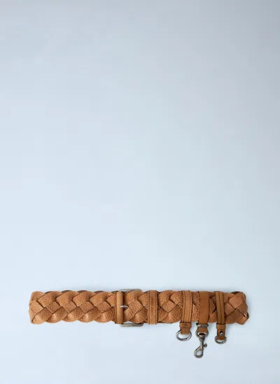 Miu Miu Braided Leather Belt With Hook Attachments In Neutral