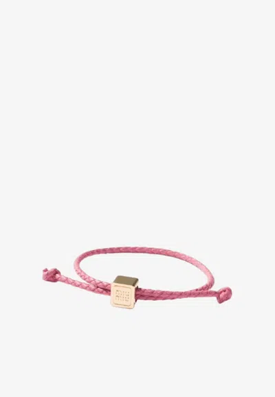 Miu Miu Braided Leather Logo Bracelet In Pink