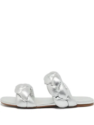 Pre-owned Miu Miu Braided Leather Sandals In Gray