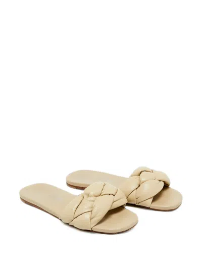 Pre-owned Miu Miu Braided Leather Slides In Neutral