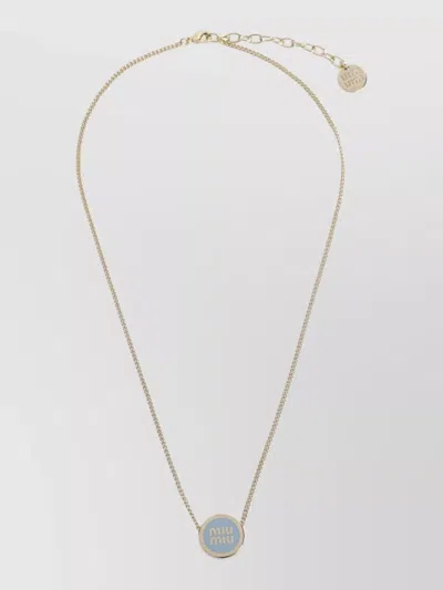 Miu Miu Brass Chain Necklace Adjustable Length Pendant In Gray