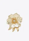 Miu Miu Brass Floral Brooch With Crystal In Gold