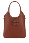 Miu Miu Structured Leather Shopping Tote Top Handle In Brown