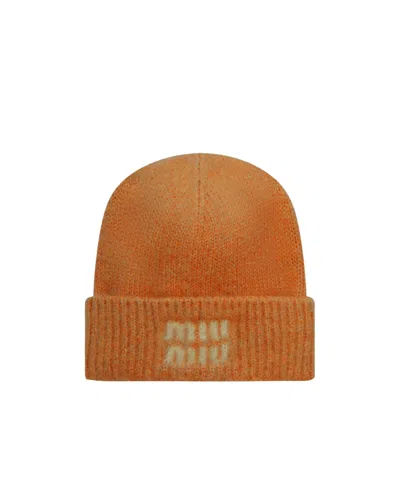 Miu Miu Brimless Cap In Orange