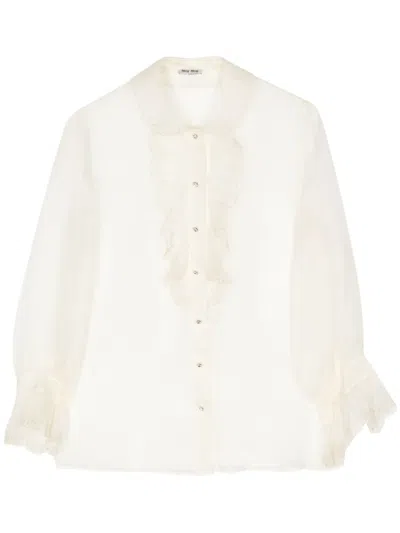 Pre-owned Miu Miu Broderie Anglaise Silk Shirt In Neutrals
