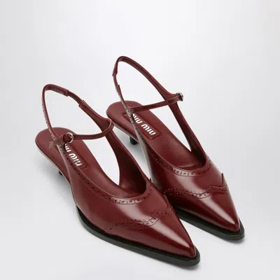 Miu Miu 35 Brogue Slingback Pumps In Brushed Leather In Bordeaux