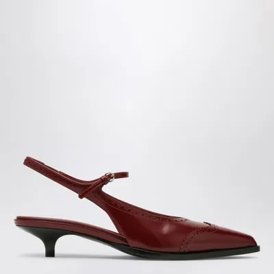 Miu Miu 35 Brogue Slingback Pumps In Brushed Leather In Bordeaux
