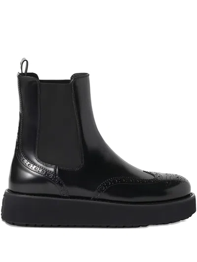 MIU MIU BROGUE-DETAIL LEATHER BOOTS