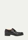 Miu Miu Brogue Leather Double Monk Loafers In Nero