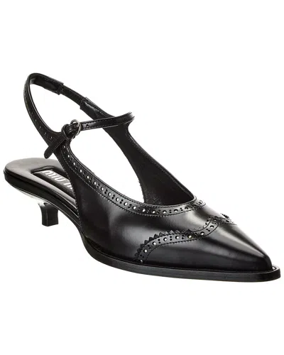 Miu Miu Women Leather Brogue Slingback T-strap Pumps In Black
