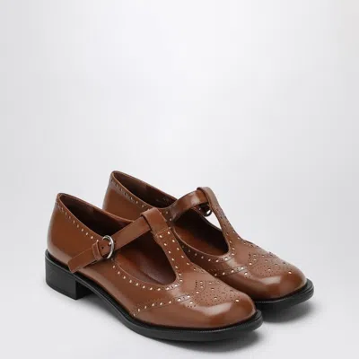 Miu Miu Brogue Shoe In Tobacco Brushed Leather Women In Gray