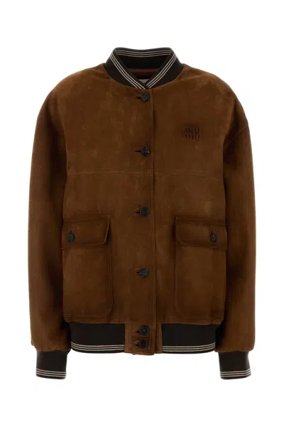 Miu Miu Brow Suede Bomber Jacket In Multi