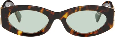 Miu Miu Cat-eye Sunglasses With Tortoiseshell Frame And Gold Accents In Multi