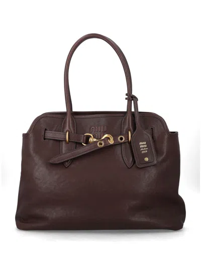 Miu Miu Brown Aventure Large Tote In Blue