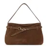 Miu Miu Medium Suede Handbag With Gold-tone Clasp In Brown