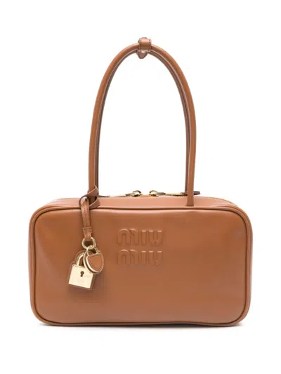 Miu Miu Brown Bauletto Bag With Relief Logo Zip