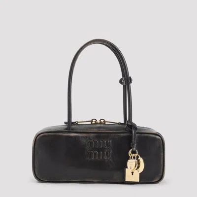 Miu Miu Brown Beau Calf Leather Shoulder Bag In Black