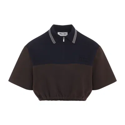 MIU MIU WOMEN BROWN BLUE CROPPED TOP, XS LUXURY FOR WOMEN DARVEYS