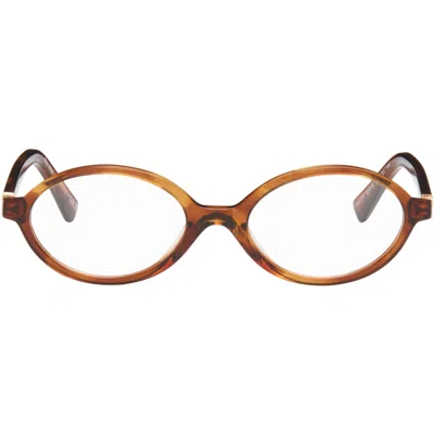 Miu Miu Brown 'breaking The Rules' Oval Glasses In Metallic