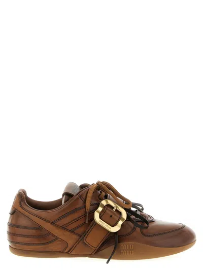 Miu Miu Buckle Sneakers In Brown