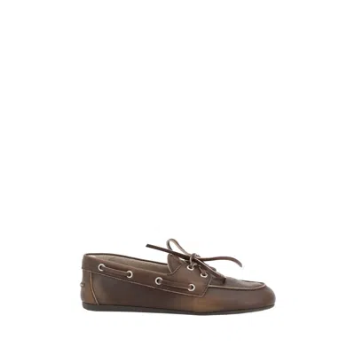 Miu Miu Brown Calf Leather Bos Taurus Slip-on Loafers