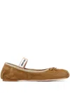 Miu Miu Satin Ballerinas In Brown