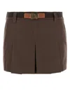 Miu Miu Brown Cotton Blend Mini Skirt In Brown