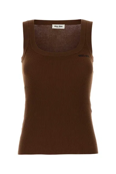 Miu Miu Brown Cotton Tank Top