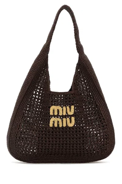 MIU MIU MIU MIU BROWN CROCHET SHOPPING BAG
