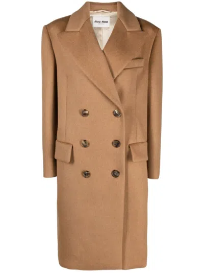 Miu Miu Double-breasted Coat In Brown