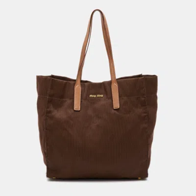 Pre-owned Miu Miu Brown Fabric And Leather Shopper Tote