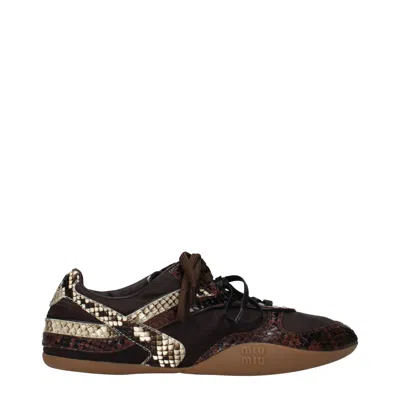 Miu Miu Snakeskin-effect Leather Sneakers In Brown