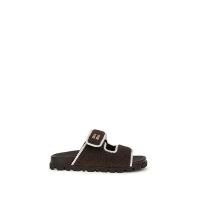 Miu Miu Brown Fabric Sandals