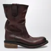 Miu Miu Leather Boots Pull Tabs Round Toe In Brown
