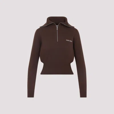 MIU MIU BROWN HALF ZIP PULLOVER