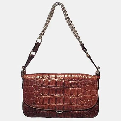 Pre-owned Miu Miu Brown Hornback Alligator Shoulder Bag