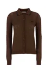 Miu Miu Women Open-knit Cardigan In Brown