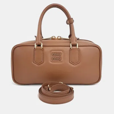 Pre-owned Miu Miu Brown Leather Arcadi Tote And Crossbody Bag