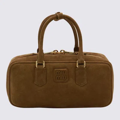 Miu Miu Brown Leather Arcadie Crossbody Bag In Green