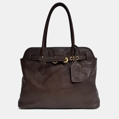 Pre-owned Miu Miu Brown Leather Avant-garde Tote Bag