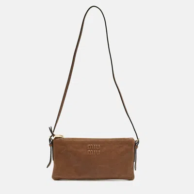 Pre-owned Miu Miu Brown Leather Aviator Shoulder Bag