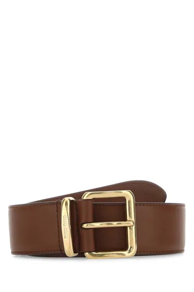 Miu Miu Brown Leather Belt In Black