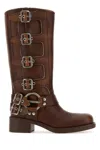 Miu Miu Stivali Buckle-detailed Leather Knee Boots In Brown