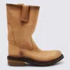 Miu Miu Leather Ankle Boots Round Toe Pull Tab In Brown