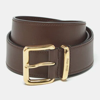 Pre-owned Miu Miu Brown Leather Buckle Belt 80cm